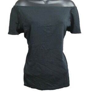 Lauren Ralph Lauren Off the Shoulder Blouse XL Relaxed Fit Black Formal Cotton